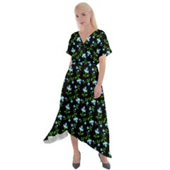 Carnation Pattern Black Cross Front Sharkbite Hem Maxi Dress by snowwhitegirl