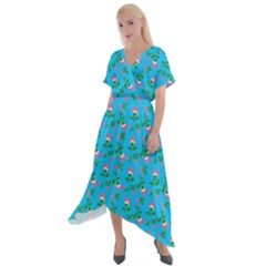 Carnation Pattern Blue Cross Front Sharkbite Hem Maxi Dress by snowwhitegirl