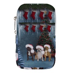 Christmas, Cute Dogs With Christmas Hat Waist Pouch (small) by FantasyWorld7