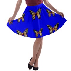 Butterfly Pattern Blue Insects A-line Skater Skirt by Vaneshart