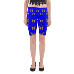 Butterfly Pattern Blue Insects Yoga Cropped Leggings by Vaneshart