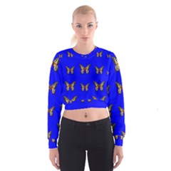 Butterfly Pattern Blue Insects Cropped Sweatshirt by Vaneshart