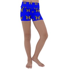 Butterfly Pattern Blue Insects Kids  Lightweight Velour Yoga Shorts by Vaneshart