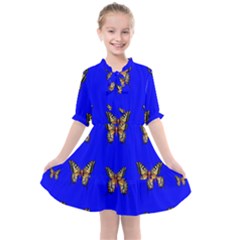 Butterfly Pattern Blue Insects Kids  All Frills Chiffon Dress by Vaneshart