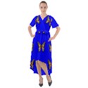 Butterfly Pattern Blue Insects Front Wrap High Low Dress View1