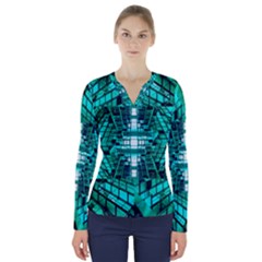 Texture Building Structure Pattern V-neck Long Sleeve Top by Vaneshart