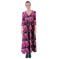 In The Dark Is Rain And Fantasy Flowers Decorative Button Up Maxi Dress by pepitasart