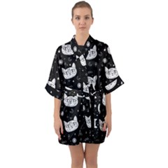 Gothic Cat Half Sleeve Satin Kimono  by Valentinaart