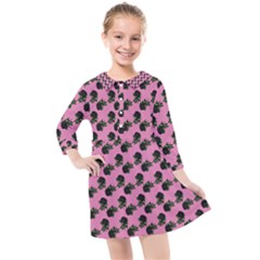 Black Rose Light Pink Kids  Quarter Sleeve Shirt Dress by snowwhitegirl