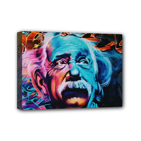 Albert Einstein Retro Wall Graffiti Blue Pink Orange Modern Urban Art Grunge Mini Canvas 7  X 5  (stretched) by snek