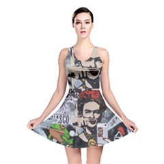 Frida Kahlo Brick Wall Graffiti Urban Art With Grunge Eye And Frog  Reversible Skater Dress by snek