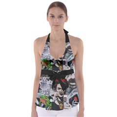 Frida Kahlo Brick Wall Graffiti Urban Art With Grunge Eye And Frog  Babydoll Tankini Top by snek