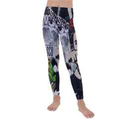 Frida Kahlo Brick Wall Graffiti Urban Art With Grunge Eye And Frog  Kids  Lightweight Velour Leggings by snek