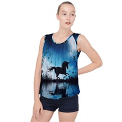 Wonderful Unicorn Silhouette In The Night Bubble Hem Chiffon Tank Top by FantasyWorld7