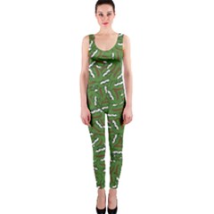 Pepe The Frog Face Pattern Green Kekistan Meme One Piece Catsuit by snek