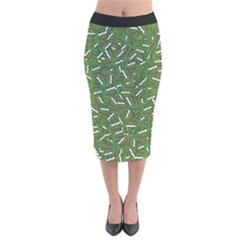 Pepe The Frog Face Pattern Green Kekistan Meme Velvet Midi Pencil Skirt by snek