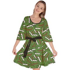 Pepe The Frog Face Pattern Green Kekistan Meme Velour Kimono Dress by snek