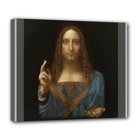 Salvator Mundi Leonardo Davindi 1500 Jesus Christ Savior Of The World Original Paint Most Expensive In The World Deluxe Canvas 24  X 20  (stretched) by snek