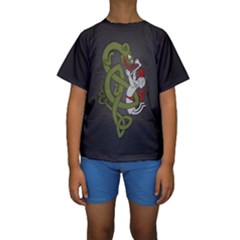 Pepe The Frog Rare Celtic Viking Norse Dragon Pattern Deus Vult Medieval Wojak Crusader Kids  Short Sleeve Swimwear by snek