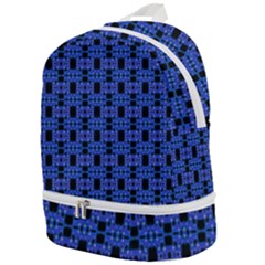 Blue Black Abstract Pattern Zip Bottom Backpack by BrightVibesDesign