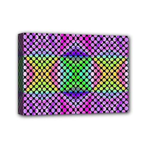 Bright  Circle Abstract Black Pink Green Yellow Mini Canvas 7  X 5  (stretched) by BrightVibesDesign