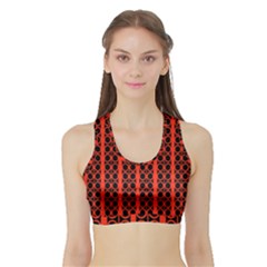 Circles Lines Black Orange Sports Bra With Border by BrightVibesDesign