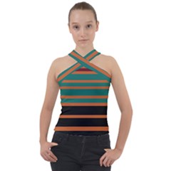 Black Stripes Orange Brown Teal Cross Neck Velour Top by BrightVibesDesign