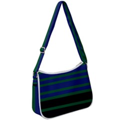 Black Stripes Green Olive Blue Zip Up Shoulder Bag by BrightVibesDesign