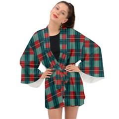 Pattern Texture Plaid Long Sleeve Kimono by Mariart