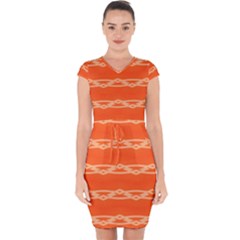 Pattern Orange Capsleeve Drawstring Dress  by HermanTelo