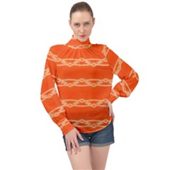 Pattern Orange High Neck Long Sleeve Chiffon Top by HermanTelo
