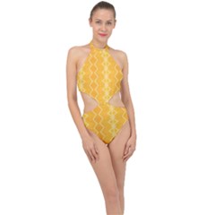 Pattern Yellow Halter Side Cut Swimsuit by HermanTelo