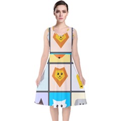 Animals Cute Flat Cute Animals V-neck Midi Sleeveless Dress  by HermanTelo