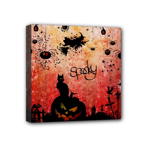 Funny Halloween Design, Cat, Pumpkin And Witch Mini Canvas 4  X 4  (stretched) by FantasyWorld7