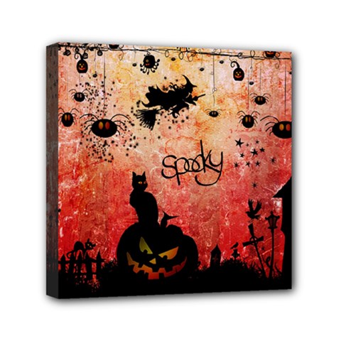 Funny Halloween Design, Cat, Pumpkin And Witch Mini Canvas 6  X 6  (stretched) by FantasyWorld7