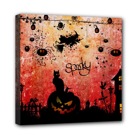 Funny Halloween Design, Cat, Pumpkin And Witch Mini Canvas 8  X 8  (stretched) by FantasyWorld7