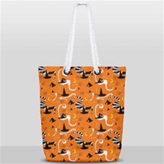 Witches Hats And Brooms Full Print Rope Handle Tote (small) by bloomingvinedesign