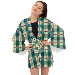 Pattern Texture Plaid Grey Long Sleeve Kimono by Mariart