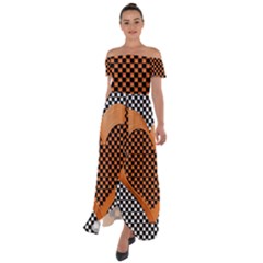 Heart Chess Board Checkerboard Off Shoulder Open Front Chiffon Dress by HermanTelo