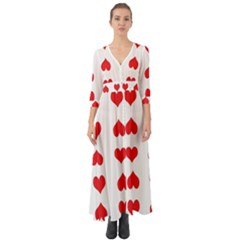 Heart Red Love Valentines Day Button Up Boho Maxi Dress by HermanTelo