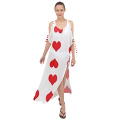 Heart Red Love Valentines Day Maxi Chiffon Cover Up Dress by HermanTelo