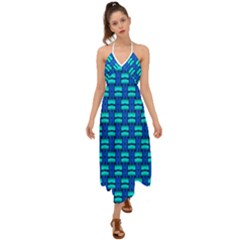 Pattern Graphic Background Image Blue Halter Tie Back Dress  by HermanTelo