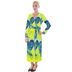 Heart Emotions Love Blue Velvet Maxi Wrap Dress by HermanTelo