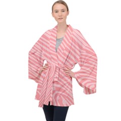 Pattern Texture Pink Long Sleeve Velvet Kimono  by HermanTelo