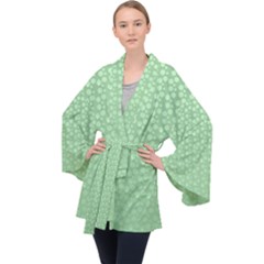 Background Polka Green Long Sleeve Velvet Kimono  by HermanTelo