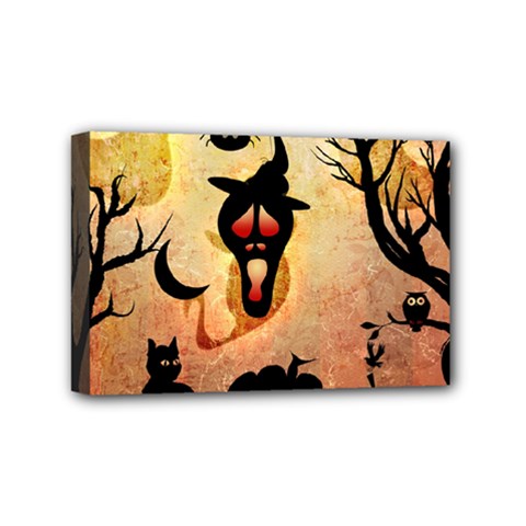 Funny Halloween Design, Pumpkin, Cat, Owl And Crow Mini Canvas 6  X 4  (stretched) by FantasyWorld7