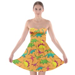 Cute Cartoon Dinosaur Orange Strapless Bra Top Dress by trulycreative