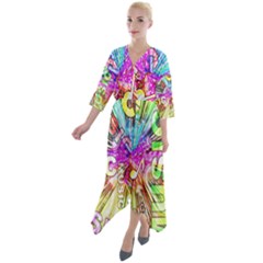 Music Abstract Sound Colorful Quarter Sleeve Wrap Front Maxi Dress by Mariart