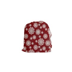 Snowflakes On Red Drawstring Pouch (xs) by bloomingvinedesign