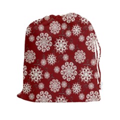 Snowflakes On Red Drawstring Pouch (2xl) by bloomingvinedesign